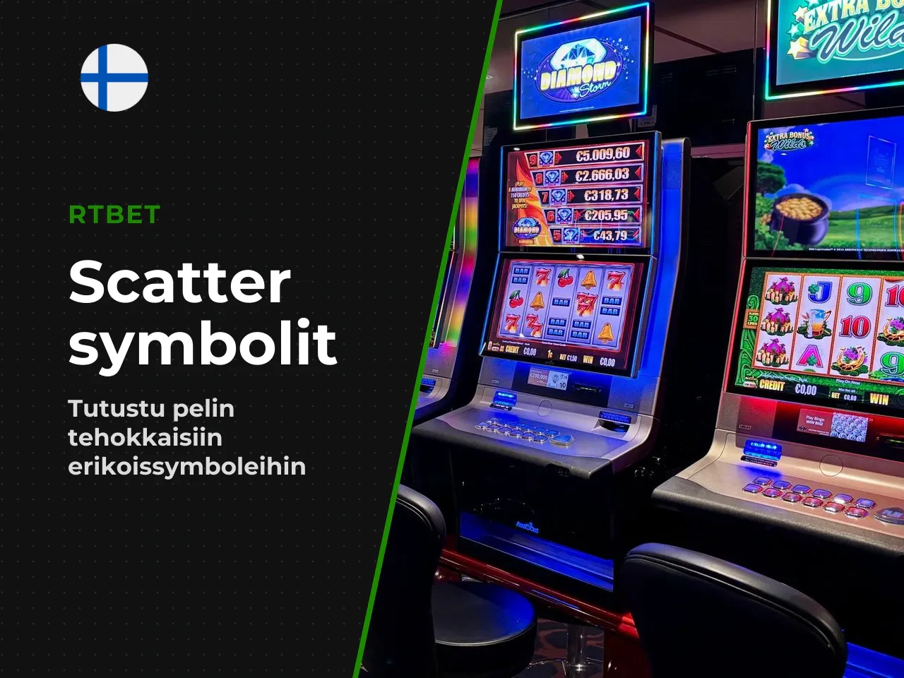 5 Scatter ja voittolinjat. Scatter-symbolina toimivat